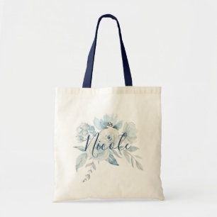 Dusty Blue Blommigt Bouquet Personlig Tygkasse