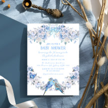 Dusty Blue Blommigt Bow Whimsical Baby Shower