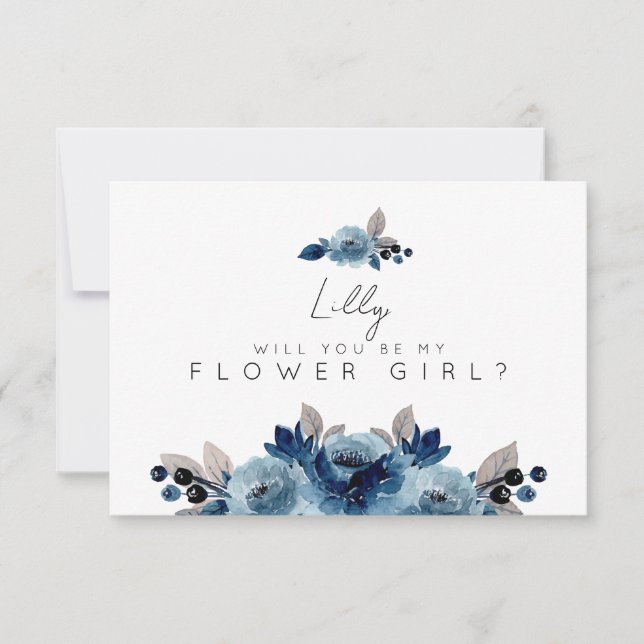 Dusty Blue Blommigt Bridesmaid Card Inbjudningar (Framsida)