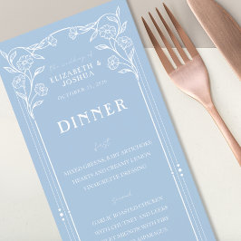 Dusty Blue Blommigt Bröllop Flat Menu Meny