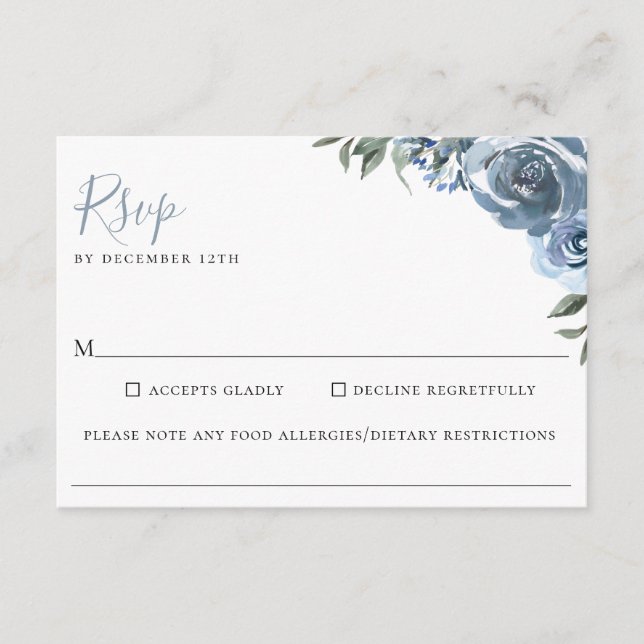Dusty Blue Blommigt Bröllop Food Allergy OSA Kort (Framsida)