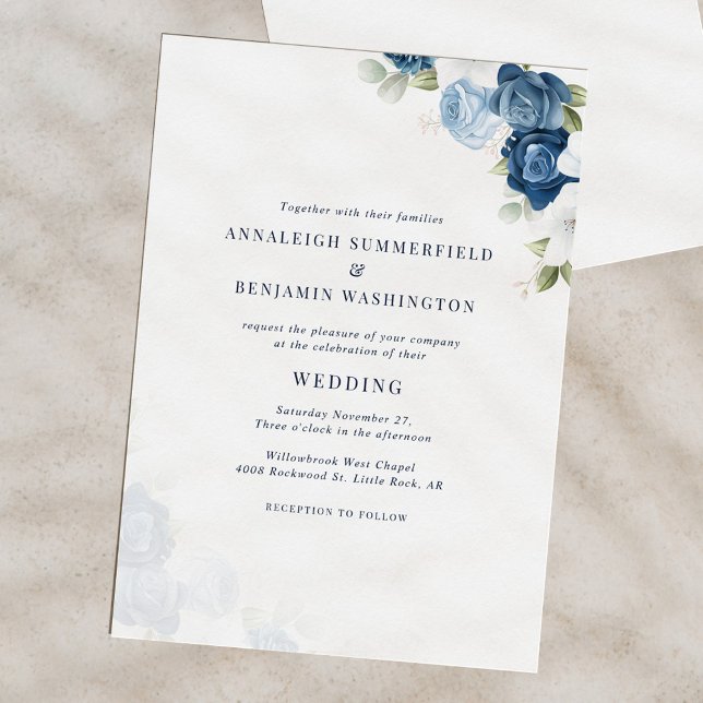 Dusty Blue Blommigt Bröllop Inbjudningar (Floral Dusty Blue Bloom Elegant Wedding Invitation)