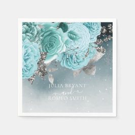 Dusty Blue Blommigt Bröllop Luxury Pappersservett