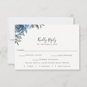 Dusty Blue Blommigt Bröllop OSA Meal Choal Card Kort