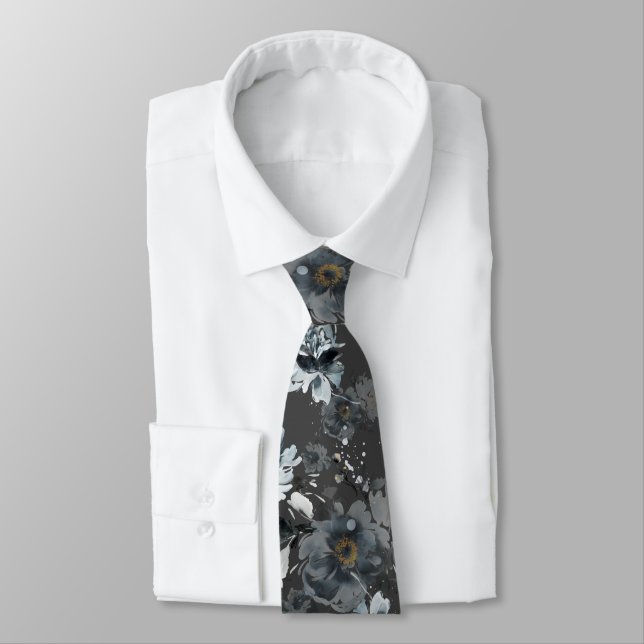 Dusty Blue Blommigt Bröllop Tie Slips (Bunden)