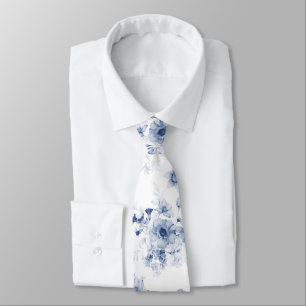 Dusty Blue Blommigt Bröllop Tie Slips