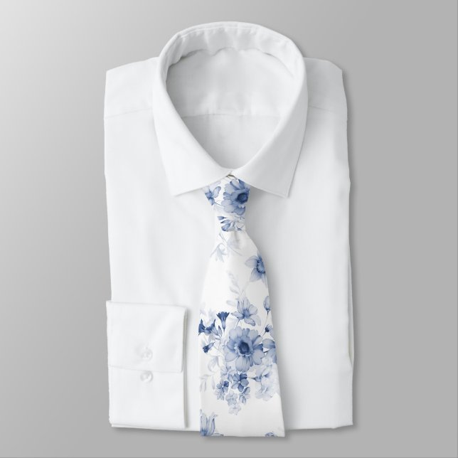 Dusty Blue Blommigt Bröllop Tie Slips (Bunden)