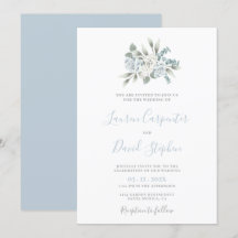 Dusty Blue Blommigt bröllopsinbjudan