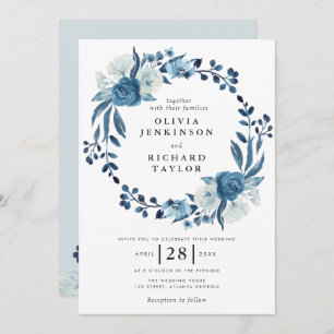 Dusty blue blommigt bröllopsinbjudning inbjudningar