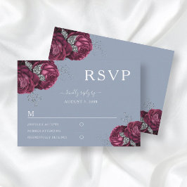 Dusty Blue Blommigt Burgundy Peonies Elegant bröll OSA Kort