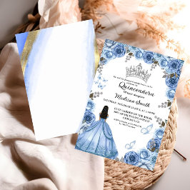 Dusty Blue Blommigt Butterfly Girl Quinceanera Inbjudningar