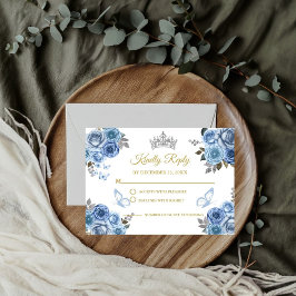 Dusty Blue Blommigt Butterfly Guld Quinceanera OSA Tilläggskort