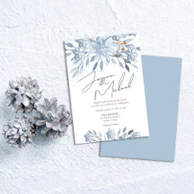 Dusty Blue Blommigt Chic Script Winter Theme Bröll