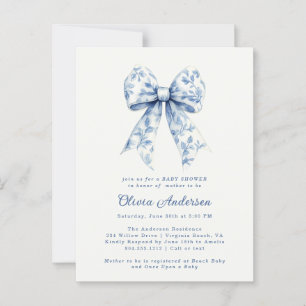 Dusty Blue Blommigt Chinoiserie Bow Baby Shower Vykort