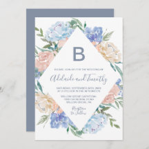Dusty Blue Blommigt Diamond Monogram Bröllop i