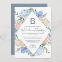 Dusty Blue Blommigt Diamond Monogram Bröllop