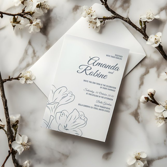 Dusty Blue Blommigt Disline Wedding bjudande Inbjudningar (Skapare uppladdad)