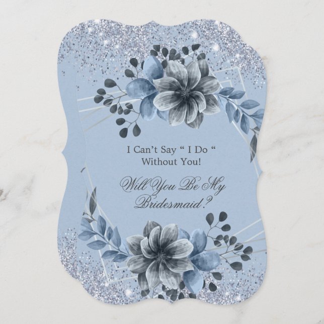Dusty Blue Blommigt du är min bridesmaid Inbjudningar (Fram/baksida)