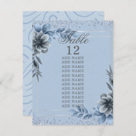Dusty Blue Blommigt Elegant Bordsnummer Cards