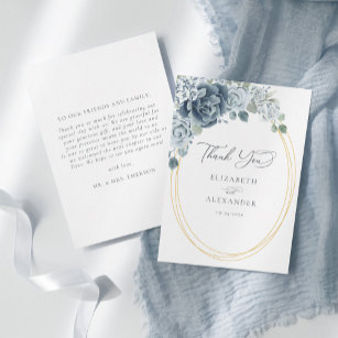 Dusty Blue Blommigt Elegant Botanical Bröllop Tack Kort