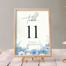 Dusty Blue Blommigt Elegant bröllop Bordsnummer