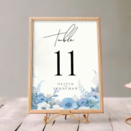 Dusty Blue Blommigt Elegant bröllop Bordsnummer