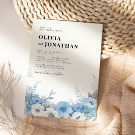 Dusty Blue Blommigt Elegant bröllop Inbjudningar