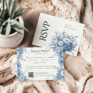 Dusty Blue Blommigt Elegant bröllop OSA Kort