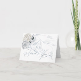 Dusty Blue Blommigt Elegant Calligraphy Tack Kort