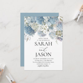 Dusty Blue Blommigt Elegant Garden bröllop Inbjudningar