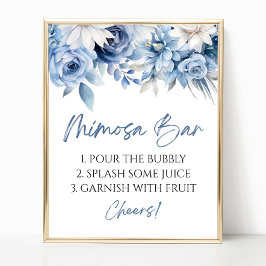 Dusty Blue Blommigt Elegant Modern Mimosa Pub Sign Poster