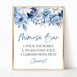 Dusty Blue Blommigt Elegant Modern Mimosa Pub Sign Poster