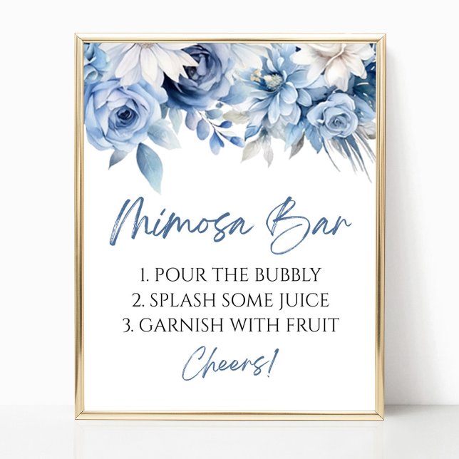 Dusty Blue Blommigt Elegant Modern Mimosa Pub Sign Poster (Skapare uppladdad)