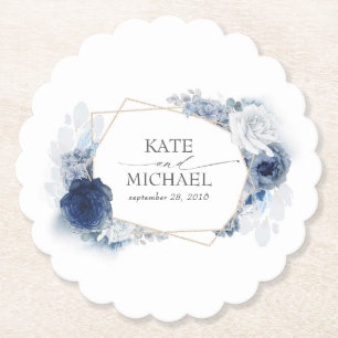 Dusty Blue Blommigt Elegant Underlägg Papper