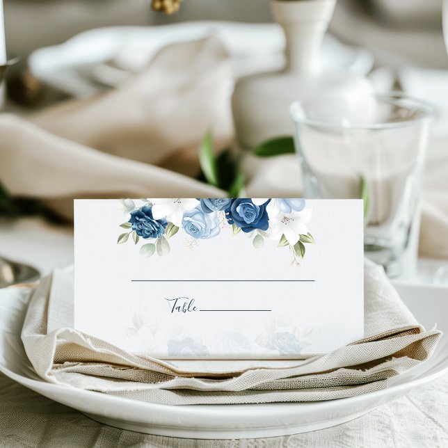 Dusty Blue Blommigt Eucalyptus Bröllop Place Card Kort (Dusty Blue Floral Wedding Table Place Card)