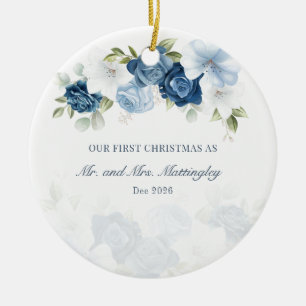 Dusty Blue Blommigt Eucalyptus Succulent Par Julgransprydnad Keramik