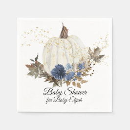 Dusty Blue Blommigt Fall Pumpkin Guld Baby Shower Pappersservett