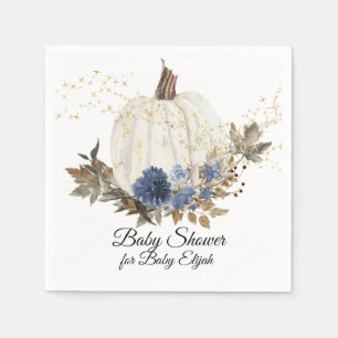 Dusty Blue Blommigt Fall Pumpkin Guld Baby Shower Pappersservett