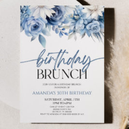 Dusty Blue Blommigt Flowers Birthday Brunch Party Inbjudningar
