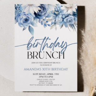 Dusty Blue Blommigt Flowers Birthday Brunch Party Inbjudningar