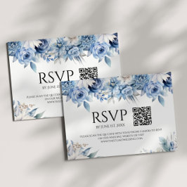 Dusty Blue Blommigt Flowers Garden Wedding QR-kod OSA Kort