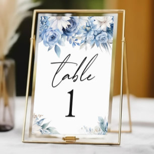 Dusty Blue Blommigt Flowers Garden Wedding Wedding Bordsnummer