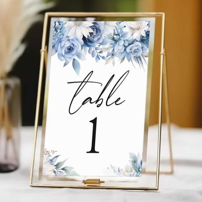 Dusty Blue Blommigt Flowers Garden Wedding Wedding Bordsnummer (Skapare uppladdad)