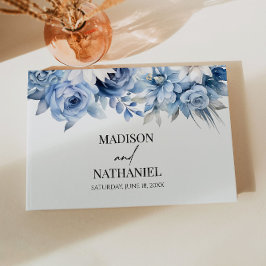 Dusty Blue Blommigt Flowers Garden Wedding Wedding Gästböcker