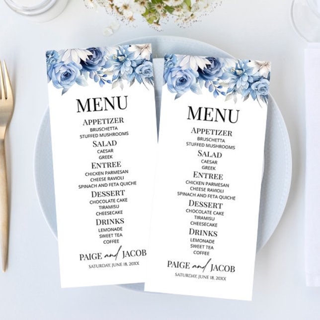 Dusty Blue Blommigt Flowers Garden Wedding Wedding Meny (Skapare uppladdad)