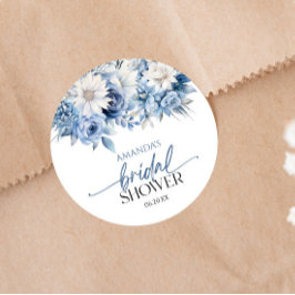 Dusty Blue Blommigt Flowers Möhippa Runt Klistermärke