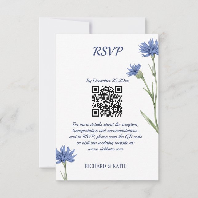 Dusty Blue Blommigt Fold Snyggt QR-kodOSA kort (Framsida)