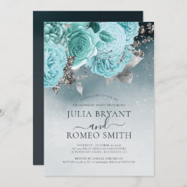 Dusty Blue Blommigt Förlovningsfest Inbjudningar