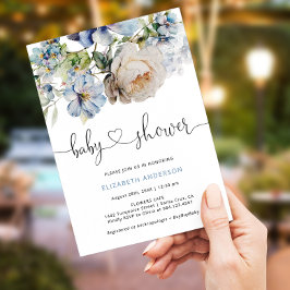 Dusty Blue Blommigt Garden Baby Shower Inbjudningar