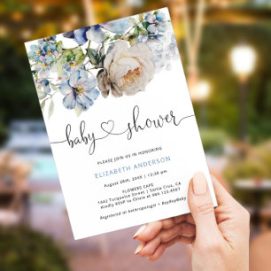 Dusty Blue Blommigt Garden Baby Shower Inbjudningar